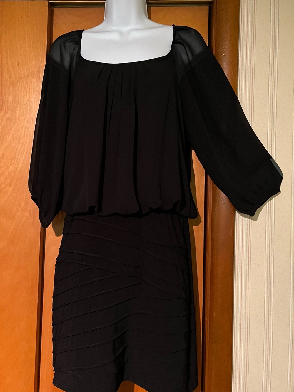 B Darlin Black Blouson Mini Dress with Tiered Skirt, size Medium